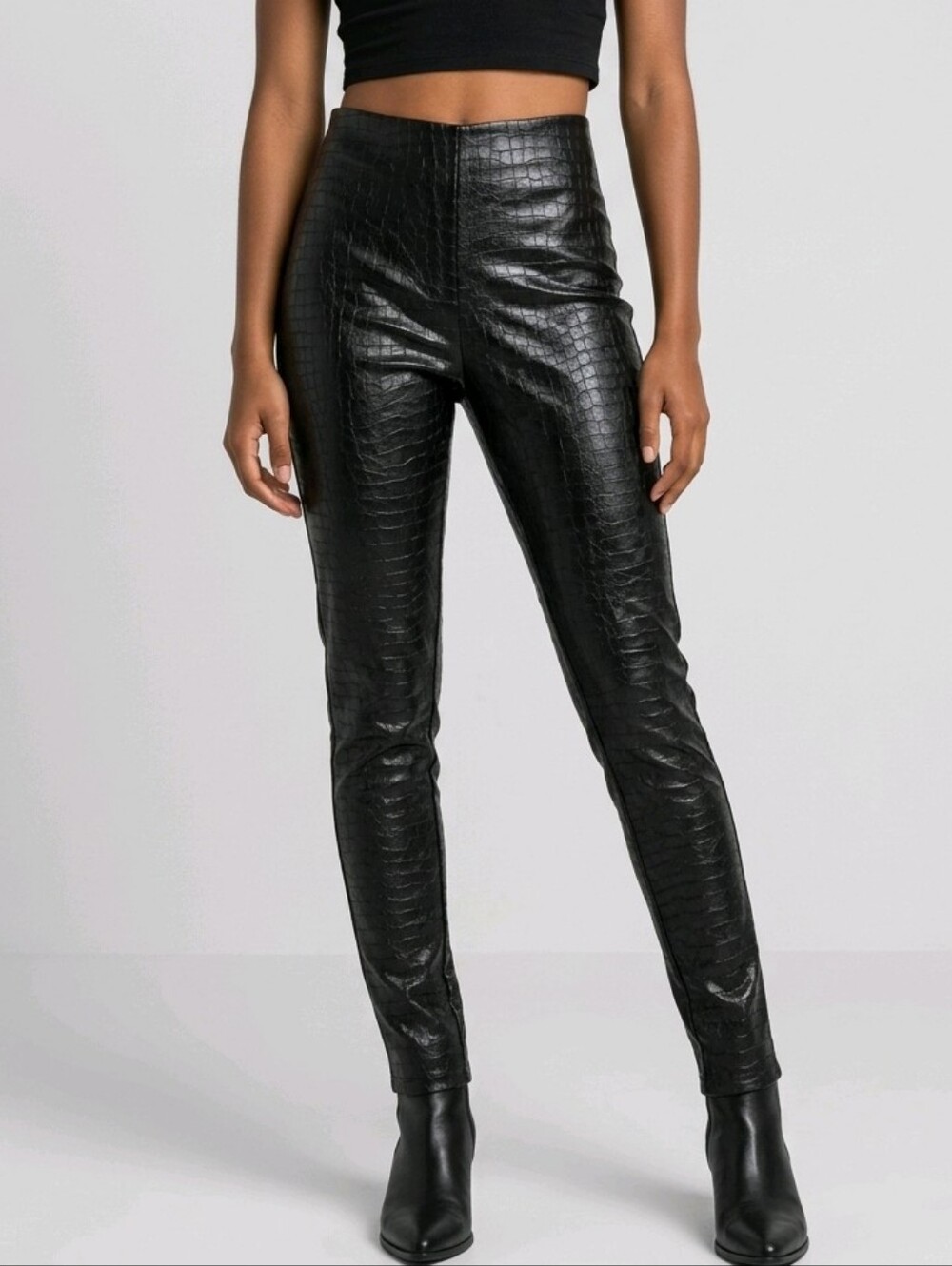 Commando Faux Leather Skinny Pants Womens XS Black Croc Embossed High Waist